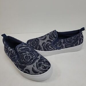 Slip-On Floral Canvas Sneakers - Navy Rose